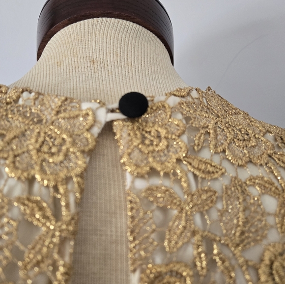 MILLY OF NEW YORK Gold and Black Lace Midi Dress with Waist Bow. Size 4 - Picture 9 of 16